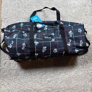 Disney Mickey Mouse Donald Duck Bioworld Duffel Bag Black Grid Travel Gym NWT